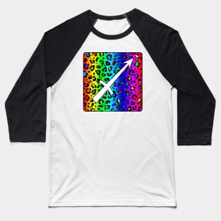 Sagittarius Zodiac Horoscope Rainbow Leopard Print Square Monogram Baseball T-Shirt